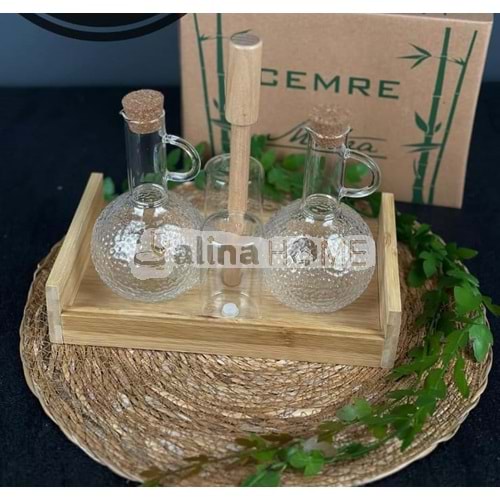 MTR BAMBU 2 Lİ STANDLI CAM YAĞDANLIK 1*16