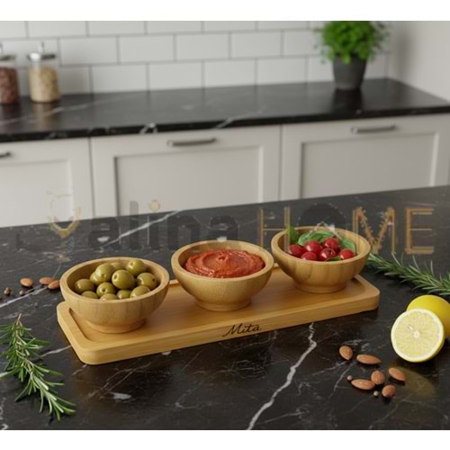 MTR BAMBU ÇEREZLİK & SOSLUK TEPSİLİ 3 LÜ KASE 1*120