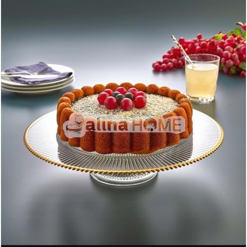EKS CAM AYAKLI SERVİS TABAĞI ALTIN FİLELİ 33 CM 1*6
