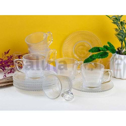 KRD CAM ÇİZGİLİ 6 LI ÇAY FİNCAN SETİ 1*4
