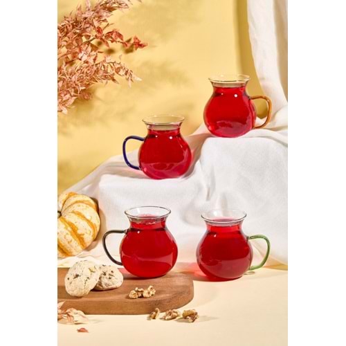 AJE CAM CHUBBY RENKLİ KULPLU 4 LÜ BARDAK SETİ 1*18