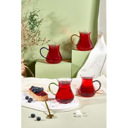 AJE CAM ELEGANS RENKLİ KULPLU 4 LÜ BARDAK SETİ 1*18