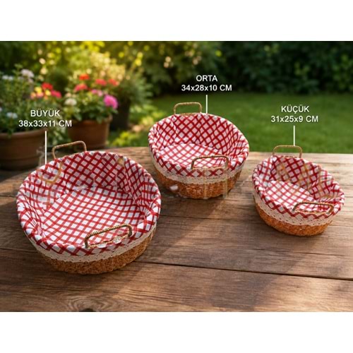 AJE HASIR SEPET ÇOK AMAÇLI KULPLU OVAL 3 LÜ SEPET 1*12