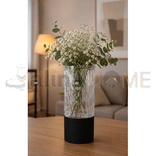 AJE VAZO AHŞAP TABANLI CAM DEKORATİF VAZO 10x25 CM 1*24