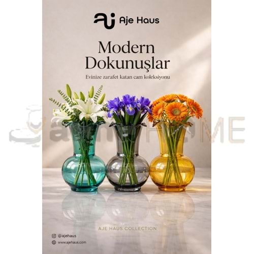 AJE CAM VAZO RENKLİ TOMBUL DEKORATİF VAZO 23 CM 1*24