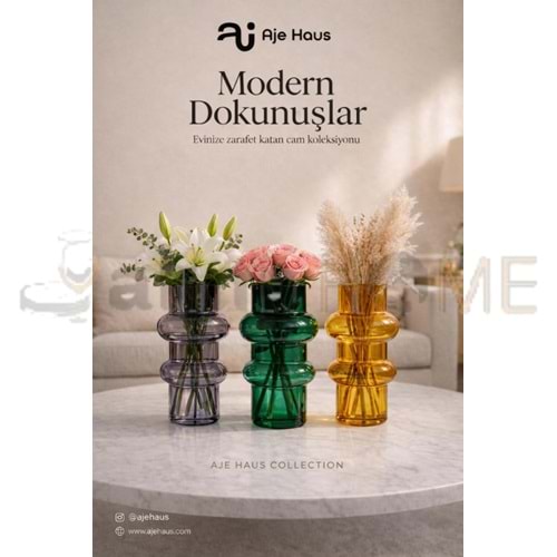 AJE CAM VAZO RENKLİ BOĞUMLU DEKORATİF VAZO 20 CM 1*24