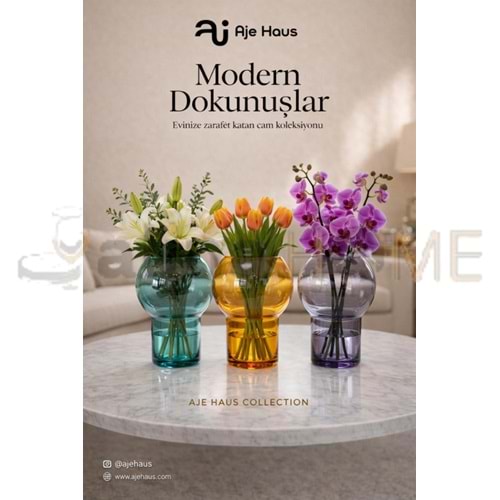 AJE CAM VAZO RENKLİ BOĞUMLU DEKORATİF VAZO 17 CM 1*48