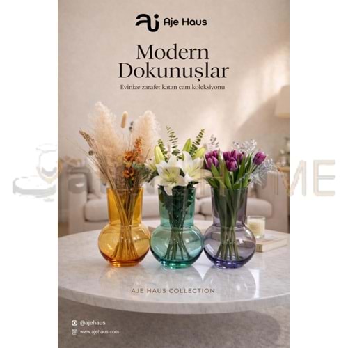 AJE CAM VAZO RENKLİ TOMBUL DEKORATİF VAZO 18 CM 1*48