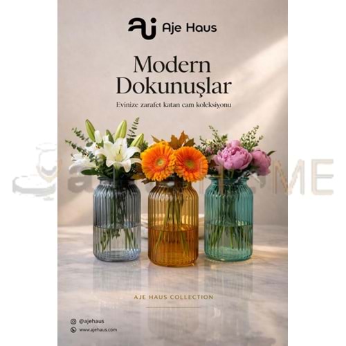 AJE CAM VAZO RENKLİ ÇİZGİLİ DEKORATİF VAZO 18 CM 1*48