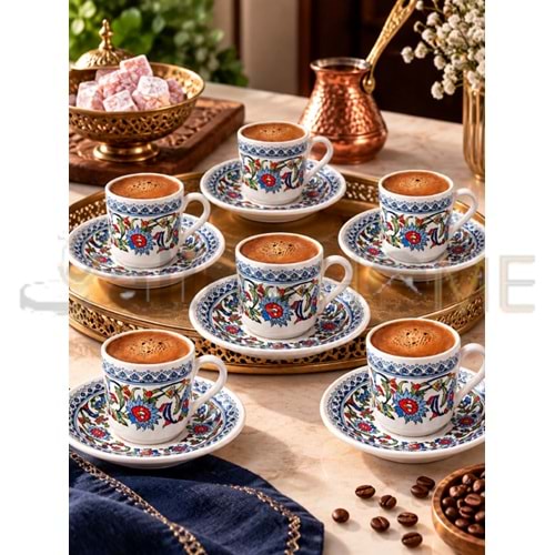 GRY PORSELEN KAHVE FİNCANI TOPKAPI 6 LI KAHVE FİNCANI TAKIMI