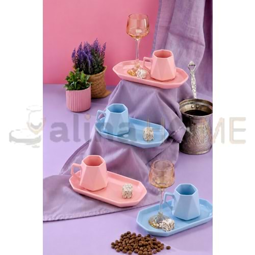 ASEL SERAMİK FİNCAN SETİ 2 Lİ PRİZMA MODEL TABAKLI 1*24