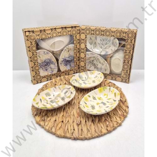 ASEL SERAMİK ÇEREZLİK 3 LÜ OVAL 12x17,5 CM
