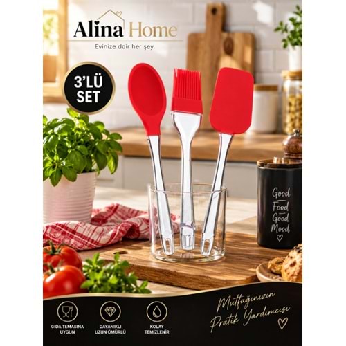 BEE HOME SİLİKON 3 LÜ SERVİS SET SPATULA - KAŞIK - Y. FIRÇASI 1*36