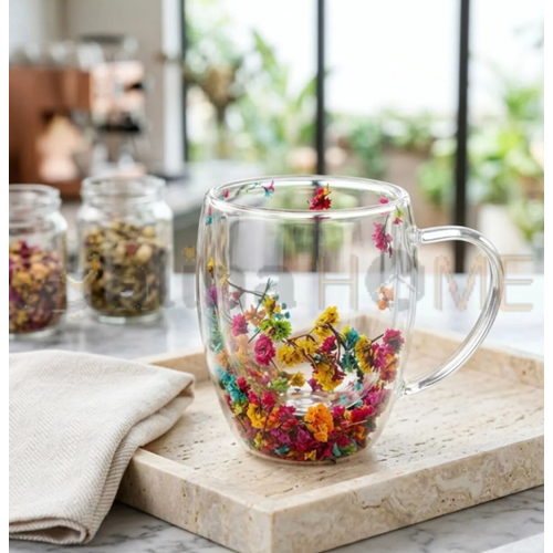 BY COMO CİDARLI ÇİÇEKLİ CAM BARDAK 250 ML 1*60