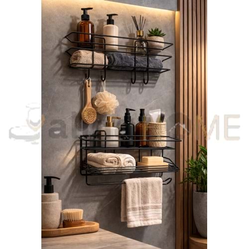 DECOREV METAL RAF TEK KATLI ASKILIKLI SİYAH