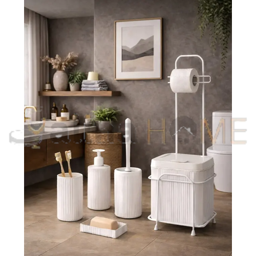 DECOREV BANYO SETİ 6 LI KARE STANDLI BEYAZ