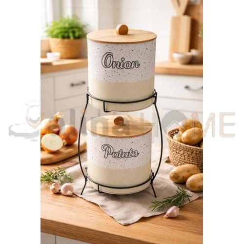 DECOREV PATATES SOĞANLIK BAMBU KAPAK 2 Lİ METAL 1*6