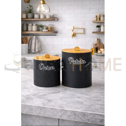 DECOREV PATATES SOĞANLIK BAMBU KAPAK 2 Lİ METAL SİYAH 1*6