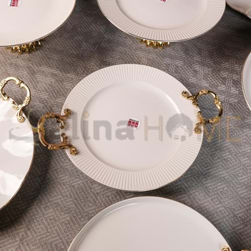 DRT SUNUM TABAĞI YUVARLAK SUNUMLUK GOLD AYAKLI KULPLU 25 CM 1*12