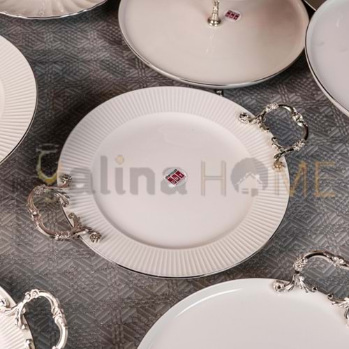 DRT SUNUM TABAĞI YUVARLAK SUNUMLUK PLATİN AYAKLI KULPLU 25 CM 1*12