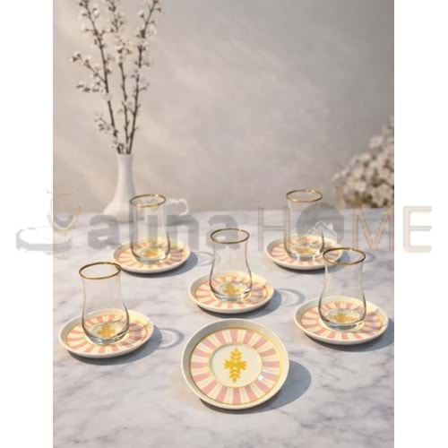 DRT ÇAY SETİ RÜZGAR DESEN PEMBE DEKAL 12 PARÇA 1*12