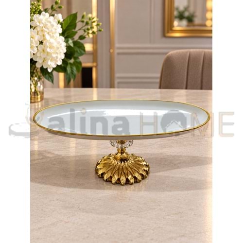DRT AYAKLI SUNUMLUK PORSELEN SEMAZEN OVAL YALDIZLI 30 CM 1*12