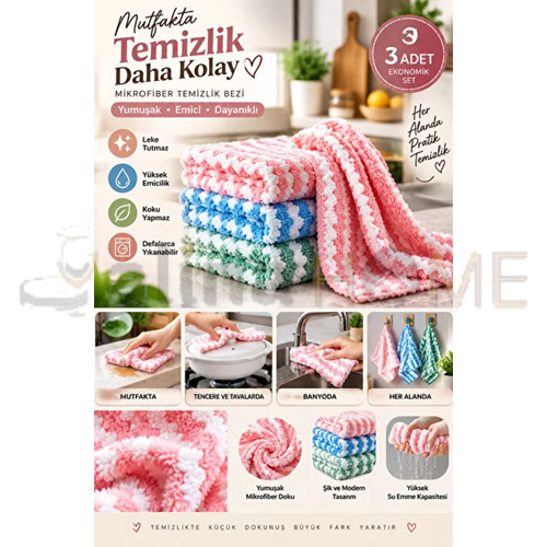 ENF TEMİZLİK BEZİ MİKROFİBER 3 LÜ 1*12