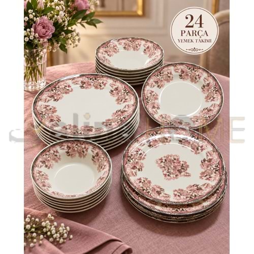 ÜLGER FLORA PEMBE 24 PARÇA YEMEK TAKIMI 1*6