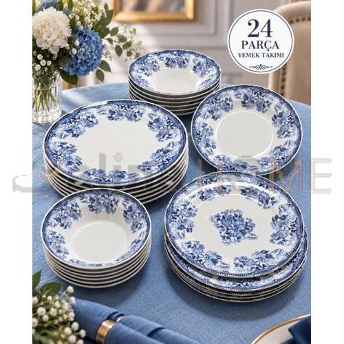 ÜLGER FLORA MAVİ 24 PARÇA YEMEK TAKIMI 1*6