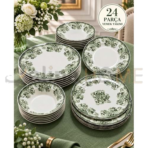 ÜLGER FLORA YEŞİL 24 PARÇA YEMEK TAKIMI 1*6