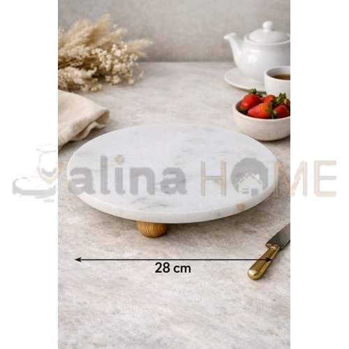 MLN SUNUMLUK MERMER AHŞAP AYAKLI BEYAZ MERMER SUNUMLUK 28 CM 1*8