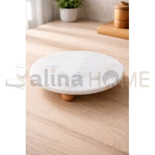 MLN SUNUMLUK MERMER AHŞAP AYAKLI BEYAZ MERMER SUNUMLUK 25 CM 1*8
