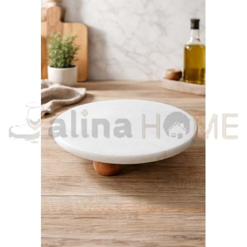 MLN SUNUMLUK MERMER AHŞAP AYAKLI BEYAZ MERMER SUNUMLUK 19 CM 1*12