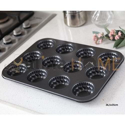 GNL TEFLON MUFFİN KEK KALIBI RÜZGAR GÜLÜ DESENLİ 12 SIRA 1*60
