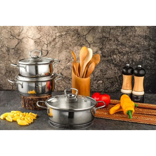 GÜLSAN ÇELİK TENCERE SETİ BAHAR 14-16-18 CM CAM KAPAK 1*4