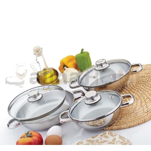 GÜLSAN OMLET SET CAM KAPAKLI 3 LÜ 16-18-20 CM 1*6