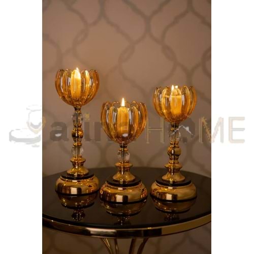 CNM ŞAMDAN CAM LALE SARI 3 LÜ TAKIM MUMLUK 34-31-25 CM 1*6