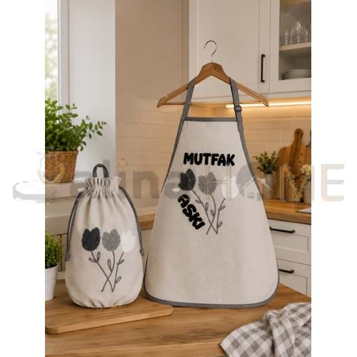 İNCİ KARAKAŞ KETEN MUTFAK ÖNLÜĞÜ & POŞETLİK 2 Lİ TAKIM