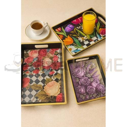 İSRA SİYAH BÜYÜK 3 LÜ KARE TEPSİ 42x30-38x26-31x22 CM 1*16