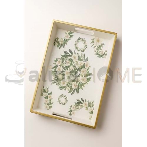 İSRA LÜX BEYAZ BÜYÜK KARE DESENLİ TEPSİ 42x32 CM 1*24