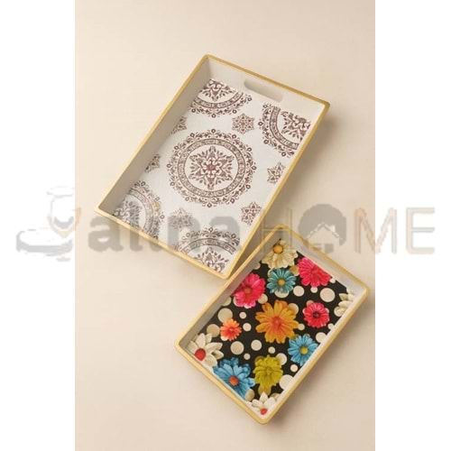 İSRA LÜX BEYAZ 2 Lİ KARE TEPSİ 43x30-31x23 CM 1*18