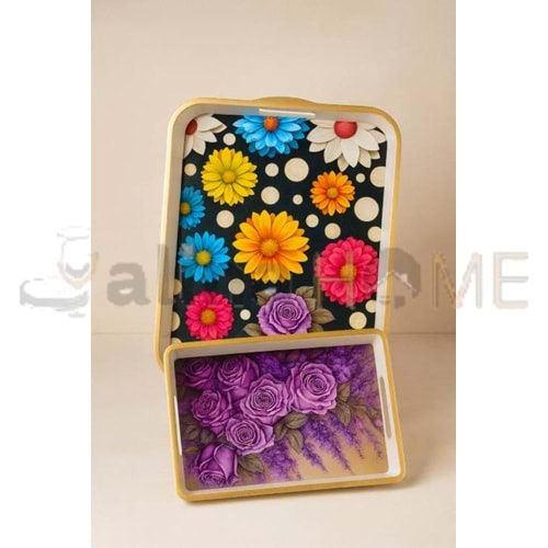 İSRA LÜX BEYAZ 2 Lİ KARE YAĞIZ DESENLİ 40x32-30x23 CM 1*18
