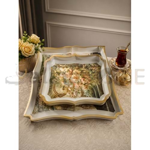 İSRA LUX BEYAZ TEPSİ 2 Lİ LUNA DİKDÖRTGEN 25x35 - 36x47 CM 1*12