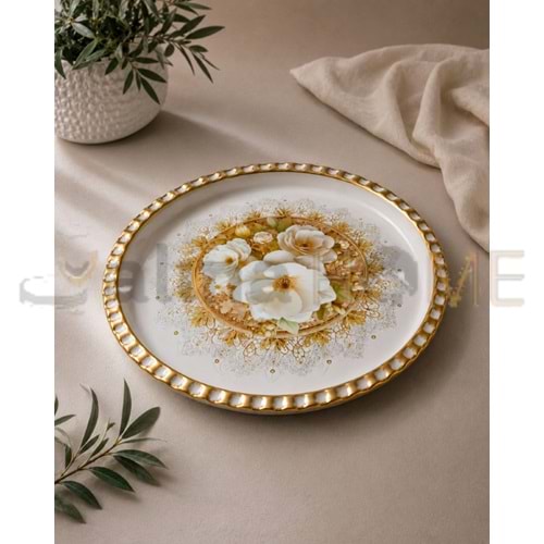 İSRA LUX BEYAZ TEPSİ ROSE YUVARLAK BÜYÜK 47 CM 1*12