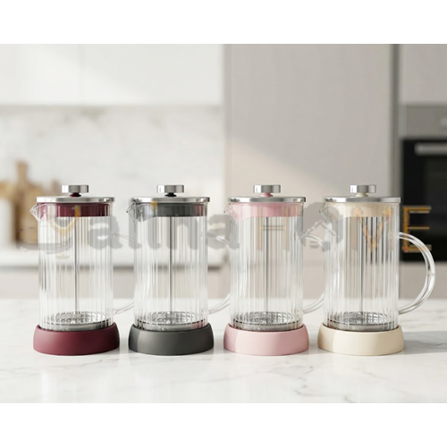 BZD IVORY CAM FRENCH PRESS YUVARLAK ÇİZGİLİ 600 ML 1*24