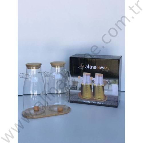 ALİNA CAM BOROSİLİKAT 2 Lİ YAĞLIK BAMBU TABAKLI 1 LT 1*12