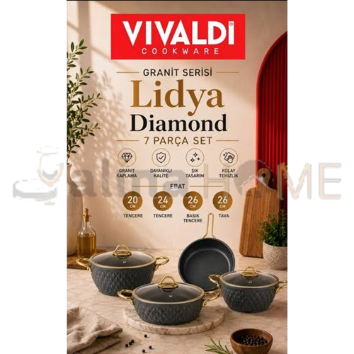 VİVALDİ GRANİT TENCERE SETİ LİDYA HASIR MODEL 7 PARÇA 1*1