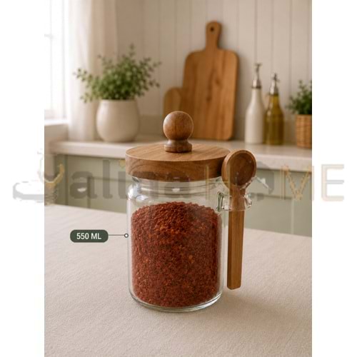 LUCA MİA CAM KAVANOZ GLASSYA KAŞIKLI AKASYA KAPAK 550 ML 1*36