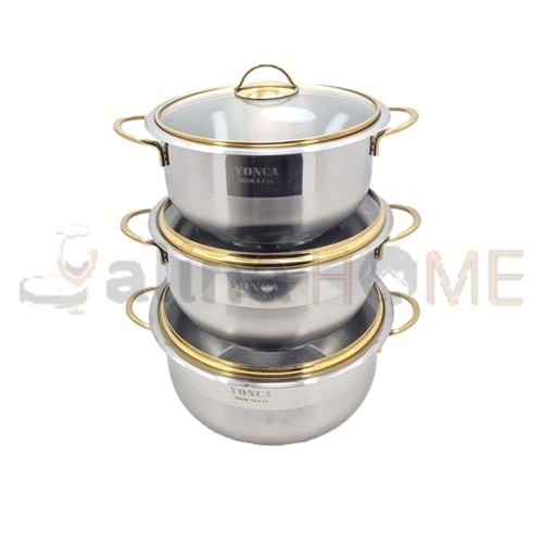 LİNES 6 PARÇA TENCERE SETİ ALTIN KULP 26-28-30 CM 1*2