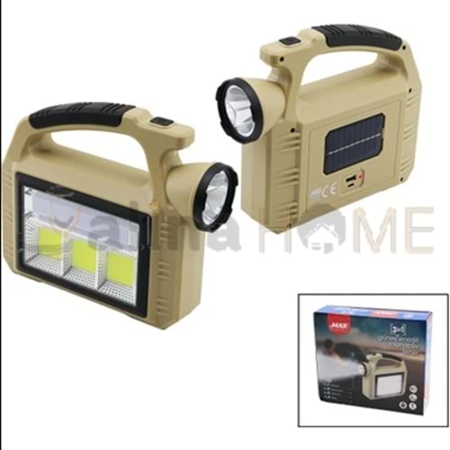 ZMAX LAMBA LEDLİ GÜNEŞ ENERJİLİ TAŞINABİLİR 3 KADEMELİ FENER 1*24